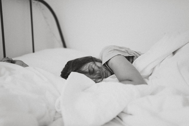 woman sleeping peacefully black and white